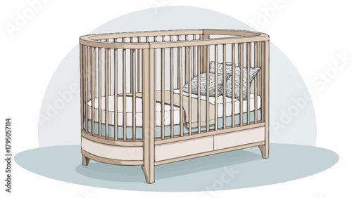 Stylish oval baby crib with storage, perfect for modern nurseries and cozy infant sleep, designed for safety and comfort of newborns and growing babies