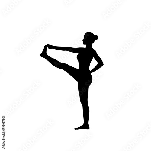 Skilled Silhouette Woman Performing Extended Hand to Big Toe Pose Utthita Hasta Padangusthasana