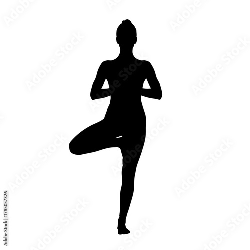 Serene Silhouette Woman Vrksasana Yoga Tree Pose Balancing Pose White Background
