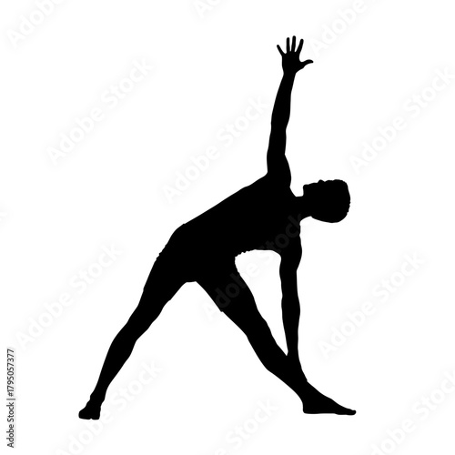 Complex Silhouette Person Stretching in Parivrtta Trikonasana Revolved Triangle Yoga Pose