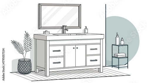 Elegant bathroom vanity with mirror and decor, a clean and modern design for home renovation, interior design inspiration for a spa-like retreat