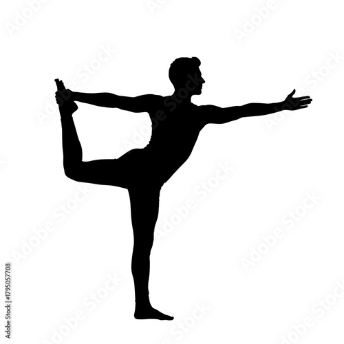 Dynamic Fitness Man Silhouette Performing Natarajasana Lord of the Dance Pose Balance