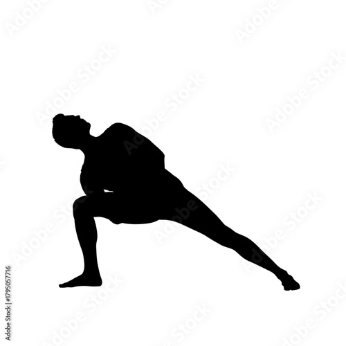 Vigorous Silhouette Male Performing Utthita Parsvakonasana Extended Side Angle Yoga Pose