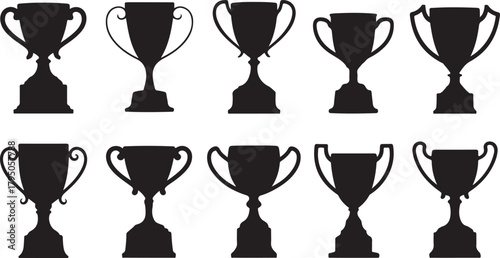 Black trophy silhouettes award cups winning prizes vector