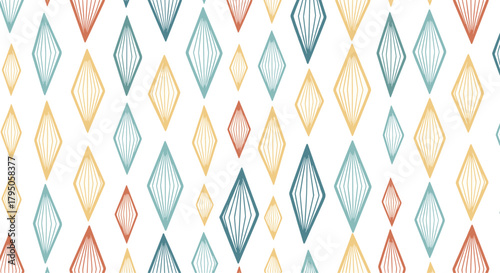 Geometric diamond pattern in retro color palette on white background, perfect for textile design or surface decoration.