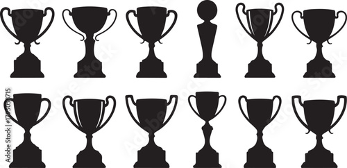 Black trophy silhouettes collection award celebration winner victory