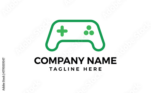 A game controller logo with a red border and a white background