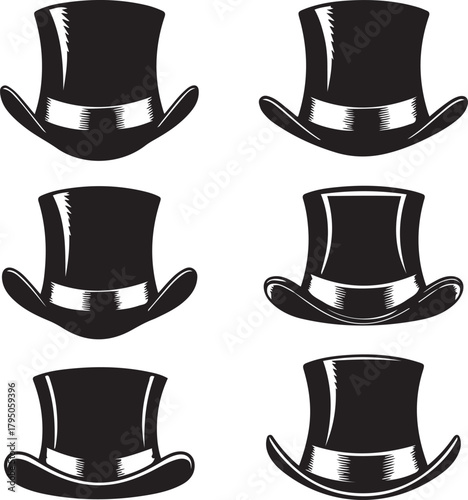 Classic Top Hat Bundle Vintage Gentleman Silhouette Vector Clipart Collection
