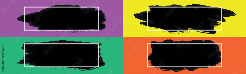Obraz premium High-Detail Grunge Background Bundle Showcasing Hand-Painted Black Brush Ink Lines Encircling Textured Square Vector Shapes