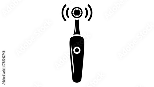 Electric toothbrush icon with vibration symbol, depicting modern dental care technology. Vector