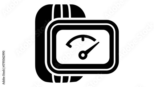 Tire pressure monitoring system icon displaying low pressure warning for automotive safety control. Vector