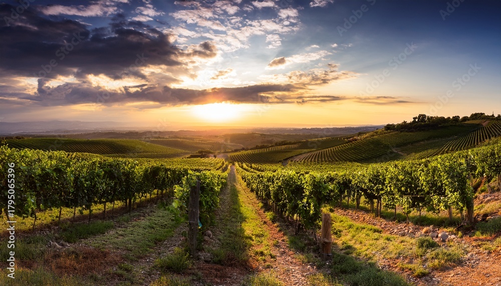 Naklejka premium Vineyards At Sunset