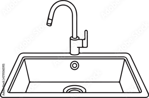 Minimalist kitchen sink faucet and basin line art plumbing