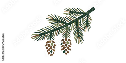 pine tree branch A bold yet minimalist composition with handcrafted textures, geometric forms, and clean color blocks. A modern and elegant design that balances simplicity with artistic warmth on whit