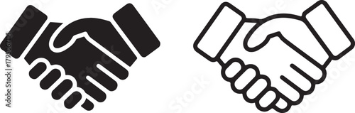 Stylized handshake icons black and white agreement partnership