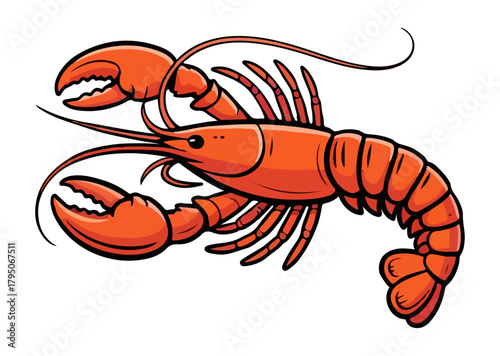 Lobster vector illustration, Cartoon vector illustration of a fresh red lobster, crawfish, or prawn shellfish, isolated on white for seafood.