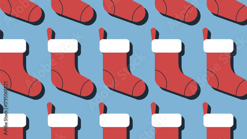 Seamless Christmas stockings pattern for festive cheer, perfect for holiday crafts and vibrant seasonal designs on a light blue background