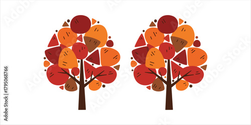 Red and orange autumn leaves tree A bold yet minimalist composition with handcrafted textures, geometric forms, and clean color blocks. A modern and elegant design that balances simplicity with artist