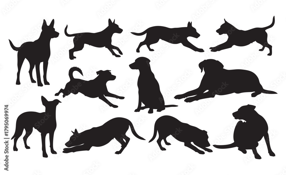 Fototapeta premium Black Dog Silhouette Bundle Vector Set