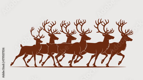 Majestic reindeer herd running together adds classic elegance and holiday charm to your design, ideal for festive greetings and seasonal projects