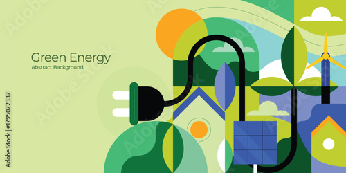 Green Energy and Renewable Power Illustration, Clean Energy, Sustainable Environment, Eco-Friendly Lifestyle Concept