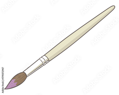 Wooden brush with purple paint isolated on white