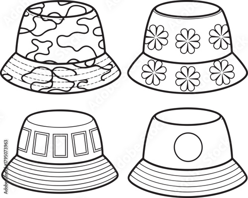 Bucket Hat Vector Illustration Set Fashion Design
