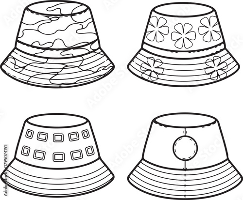Bucket Hat Vector Illustration Set Fashion Design
