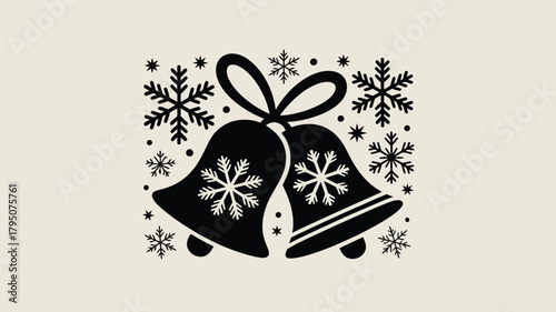 Festive holiday bells adorned with delicate snowflakes create a charming winter scene perfect for joyful celebrations and seasonal promotions