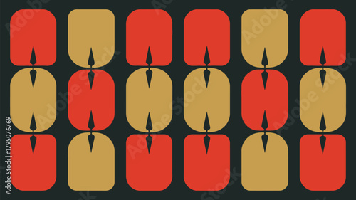 Striking modern geometric pattern in bold red and gold evokes retro style and artistic flair for design projects