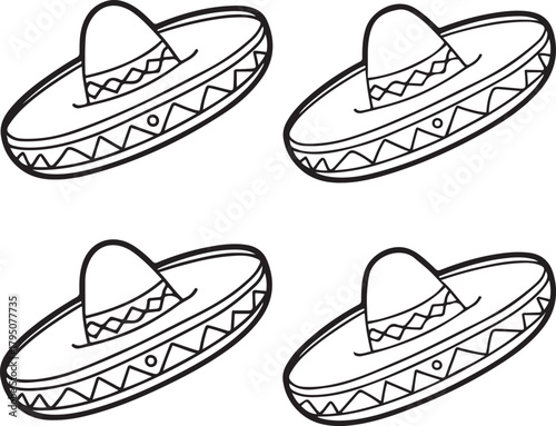 Mexican Sombrero Hat Vector Illustration Set Fiesta Design
