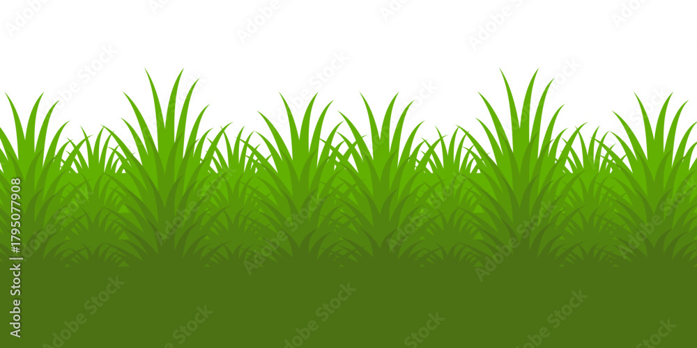 Fototapeta premium Green grass illustration in flat style. Flower and wild grass plant design.