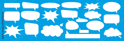 A set of chat box designs for comments on social media or comics. Vector designs of speech bubbles, text boxes, and conversation chat columns in comics.