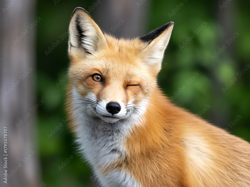 Fototapeta premium Fox Winking at Camera, Sharp and Clear