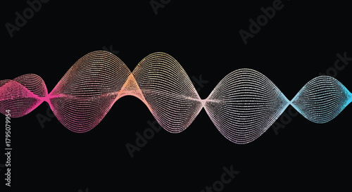 Vibrant abstract digital wave pattern illustrating sound frequencies or data flow, a modern technological visualization with colorful gradient particles