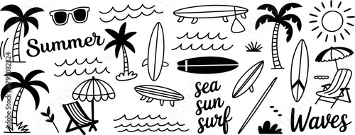 Summer Beach and Vacation Doodle Elements