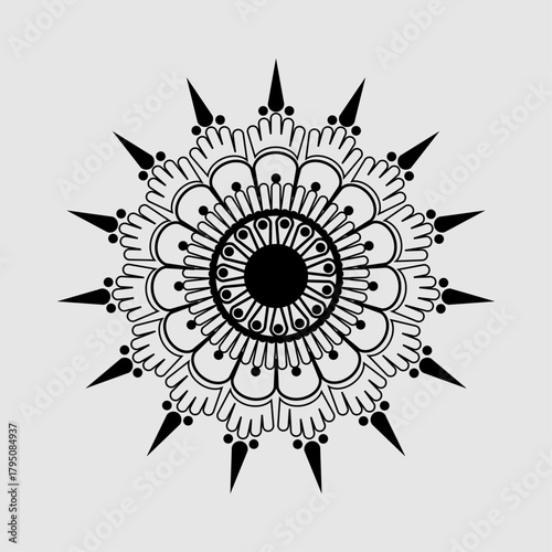 Highly detailed black mandala with symmetrical ornamental patterns. Ideal for tattoos, meditation themes, yoga branding, and decorative artwork.