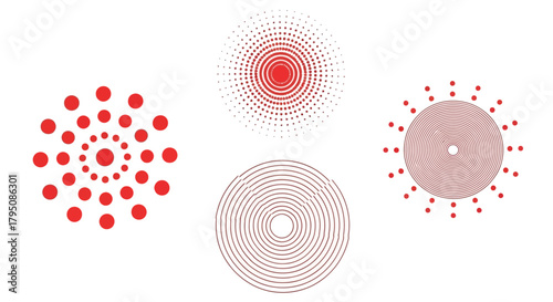 Abstract Red Dot Spirals and Circular Patterns Design Collection