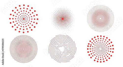 Variety of Abstract Circular Patterns in Red and Gray