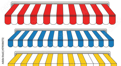 Colorful Awnings Set Against White Background for Market Stalls