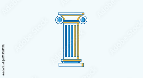 A stylized flat design illustration of a classical Ionic column with blue and yellow details.