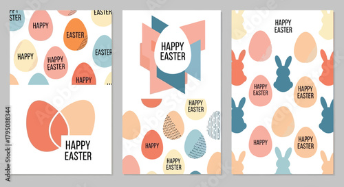 Colorful Easter Card Designs with Eggs and Geometric Shapes