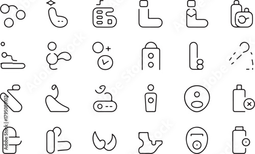 Daily step tracker line art icon set. Containing healthy lifestyle, food, eat, medical and elements flat black editable vector illustration