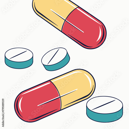 A colorful array of medicine capsules and pills, , symbolizes healthcare, treatment, and the pharmaceutical industrys contribution to overall wellbeing