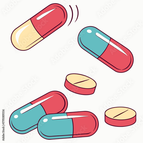 A vibrant assortment of medicine capsules and pills, , offers a visual representation of healthcare, treatment, and the pharmaceutical industrys role in wellbeing