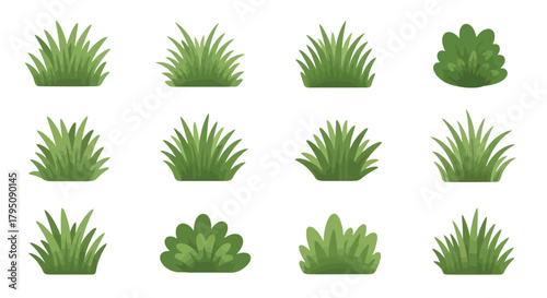 Green Grass Tuft Variety Set, Lawn Decorative Elements