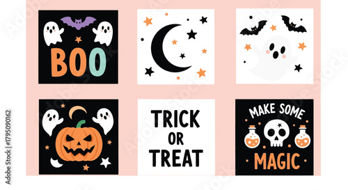 Spooky Halloween Icons Collection Ghost, Pumpkin, and Magic