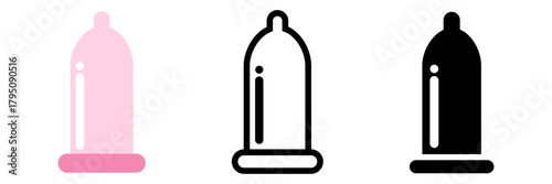 Condom Icons Set – Color, Outline and Silhouette Vector on Transparent Background