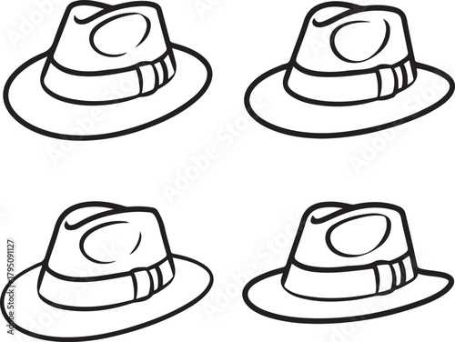 Classic Fedora Hat Silhouette Set Stylish Vintage Head Wear Vector Icons