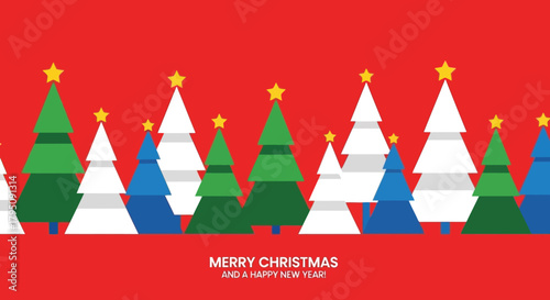 Merry Christmas and Happy New Year Festive Christmas Trees Background Design